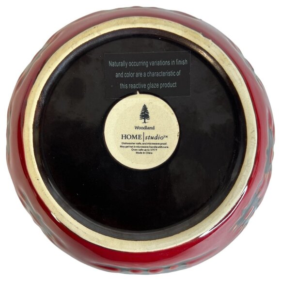 2 Woodland Home Studio Red Ceramic Cereal Bowls Bear & Pine Tree Design Soup - Picture 12 of 12